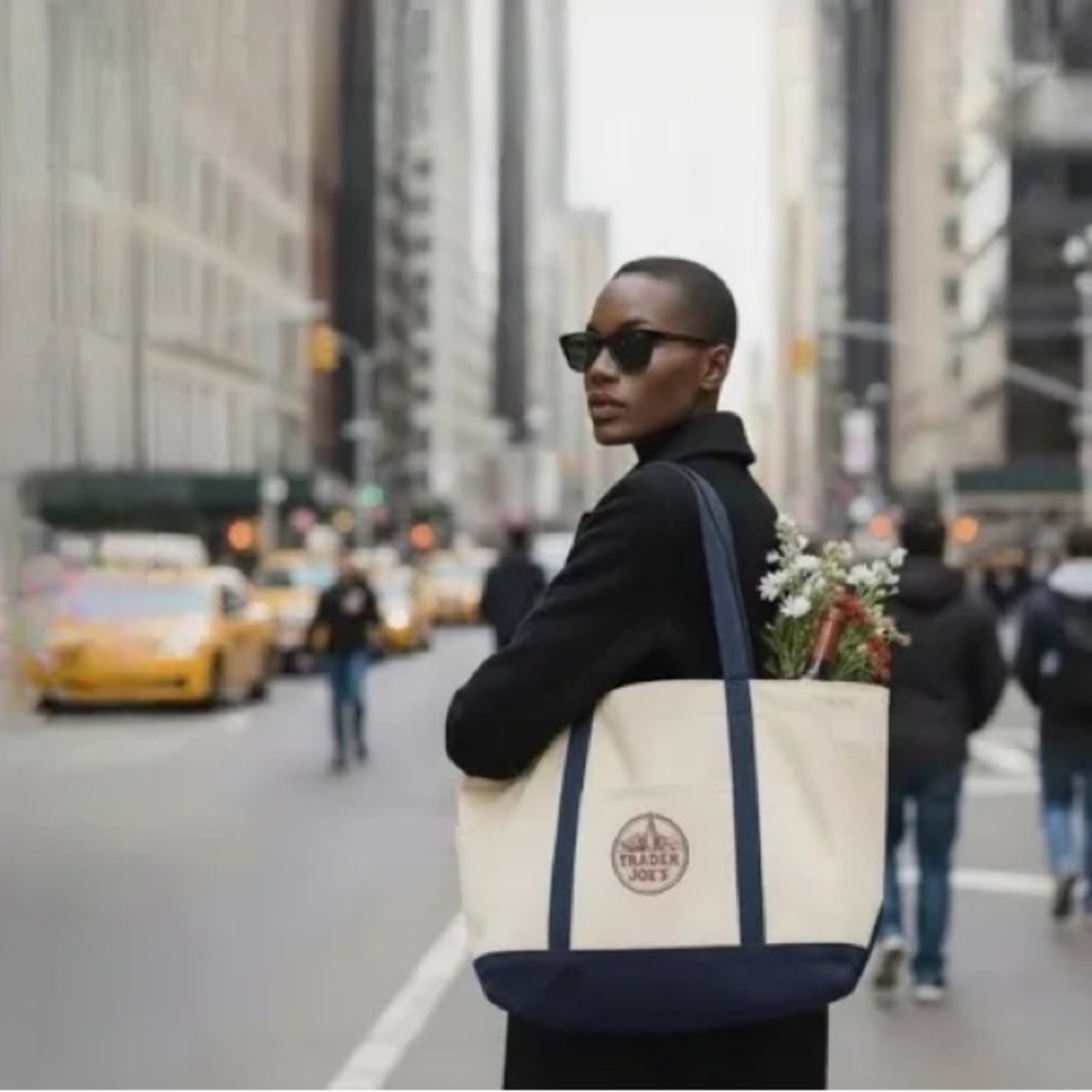 Trader Joe’s Navy and Cream Tote Bag
